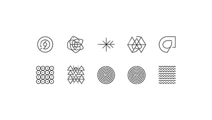 Poster - Collection of ten black and white abstract line drawings arranged in two rows on a white background