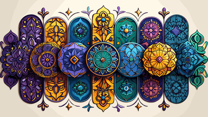 Poster - A colorful array of decorative ornamental shapes with intricate details and floral embellishments design