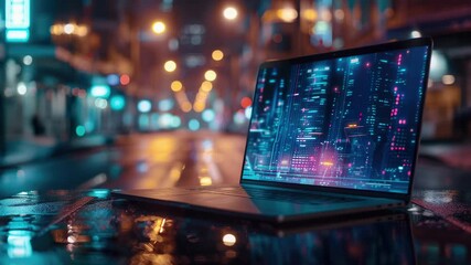 Leinwandbilder - A laptop computer sitting on a table with a flat surface
