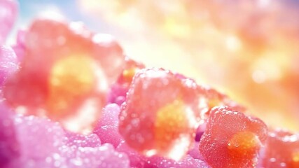 Wall Mural - close up of a bunch of pink and orange gummy bears. the gummy bears are arranged in a way that they 
