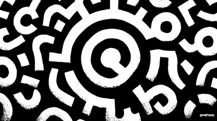 Poster - A black and white abstract image with a white circle in the middle. The circle is surrounded by many other shapes and lines. The image has a sense of chaos and confusion