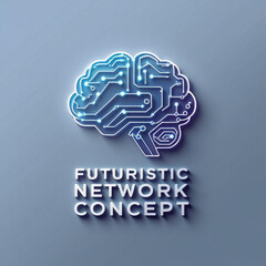 Fototapete - Glowing brain outline with circuit board design and connections on a solid surface, futuristic concept