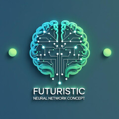 Fototapete - Illustration of a stylized brain with neural network connections and two floating spheres on either side