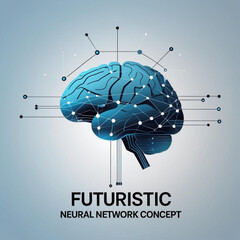 Fototapete - Illustration of a brain connected to nodes and lines on a light gradient surface concept design