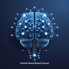 Fototapete - Illustration showing a brain connected to a network of glowing dots and lines on a deep blue canvas space