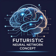 Fototapete - Anatomical brain illustration with glowing nodes and connections representing neural pathways in blue hues