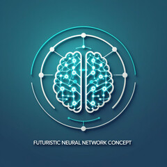 Poster - Glowing brain illustration with interconnected nodes within circular design on a serene teal canvas