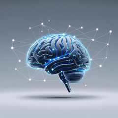 Fototapete - Illustration of human brain with glowing connections on a neutral colored surface in a studio setting