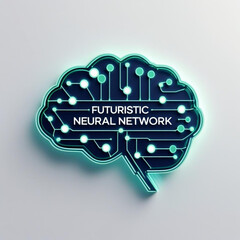 Fototapete - Glowing brain shaped circuit board with futuristic neural network text inside the design element on light surface