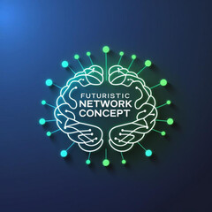 Fototapete - Illustration of a stylized brain with connected nodes representing a futuristic network concept design idea