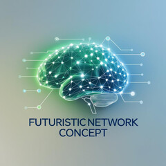 Fototapete - Illustration of connected dots forming the shape of human brain with lines and circles around it concept