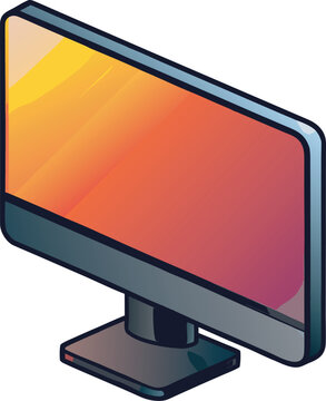 A sleek, modern computer monitor with a vibrant warm gradient on its screen, presented isolated on a clean white background.