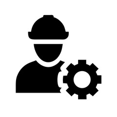 Poster - Engineer mechanic worker hardhat gear cogwheel icon vector illustration for industrial design work