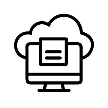Cloud computing document on computer screen vector icon for data storage and backup service online access