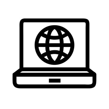 Laptop computer with globe icon for internet access worldwide web technology and connectivity online
