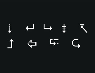 Leinwandbilder - Collection of white arrows in various directions on a black background in a vector format