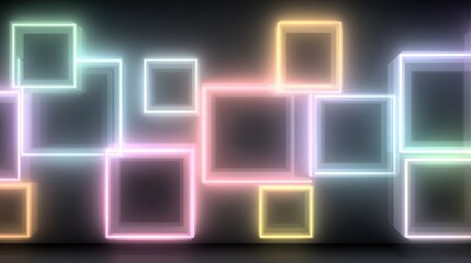 Poster - A colorful wall of neon squares with a rainbow of colors. The squares are all different sizes and are arranged in a way that creates a sense of movement and energy. Scene is vibrant and dynamic