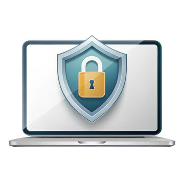 Laptop computer protected by digital security shield and padlock