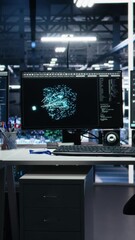 Poster - Vertical video Computer systems in data center managing network resources using artificial intelligence tech. PC equipment with visual programming tools enabling efficient data processing and storage