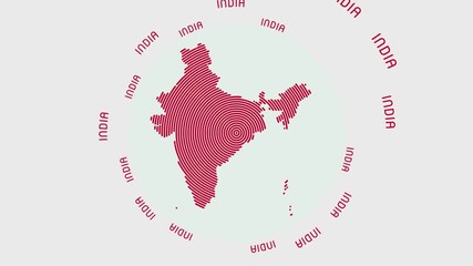 Poster - India shape with dynamic circles visual effect. Animation of India logo appearing from rotating rings and Country name around the shape. Intro, opening, closing, logo video.