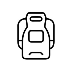 Poster - A simple graphic depiction of a backpack with straps and pockets in a minimalist line style drawing