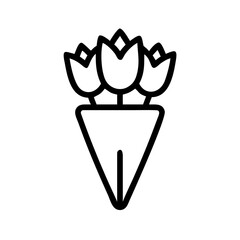 Poster - Simple graphic showing a bouquet of three flowers wrapped in a triangular paper package design element
