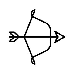 Poster - Simple archery equipment with an arrow ready to be shot in a minimalist line drawing style design