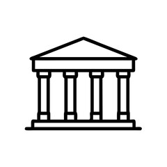 Poster - A simple graphic of a building with columns and a triangular roof line design element created