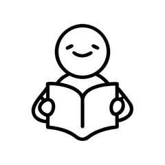Fototapete - Simple graphic of a person with a round head smiling while they are reading an open book with focus