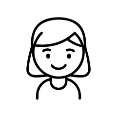 Poster - Simple drawing of a girl with short hair and a sweet smile looking directly at the viewer with a plain background