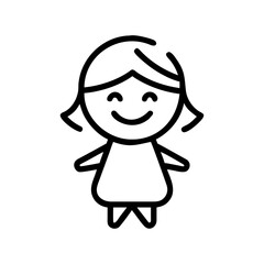 Poster - Simple graphic of a smiling child with short hair and a dress in a minimalist style drawing