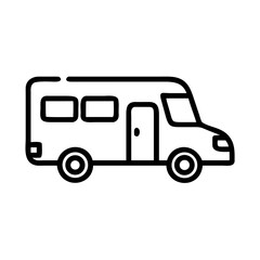 Poster - Outline drawing of a recreational vehicle with windows and wheels on a white background simple design