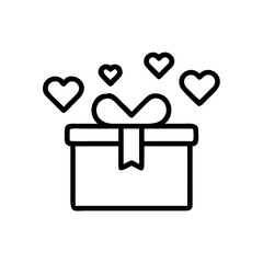 Poster - A present with a ribbon and hearts floating above it, outlined in black on a white background design