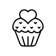 Poster - Simple cupcake with heart topping and small hearts on the frosting design in black outline style