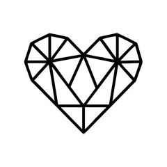 Poster - Geometric design showing a heart shape comprised of triangles and lines on a white background space