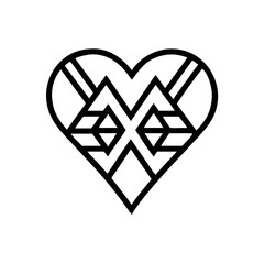 Poster - Geometric heart shape design with internal angular patterns and bold black outline style symbol design