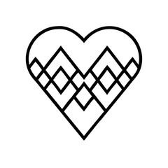 Poster - Heart shape containing geometric diamond pattern with mountain peak designs inside the shape outline