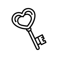 Poster - A single heart shaped key with a simple outline design isolated on a white plain background view