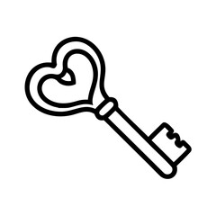 Poster - A simple graphic showing a heart shaped key in black outline on a white isolated background design element