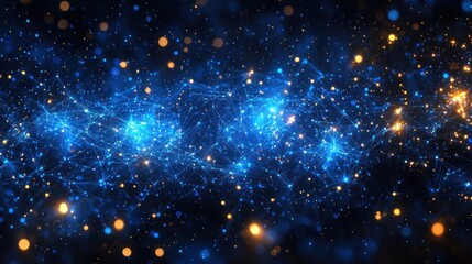 Abstract Network Constellation: A digital artwork depicting a vibrant cosmic network of interconnected nodes and glowing particles.