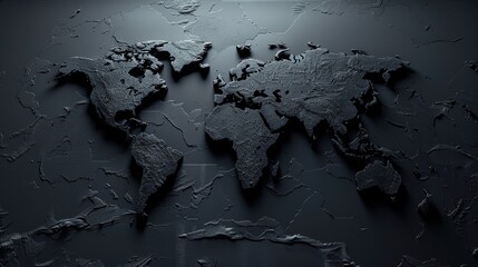 Poster - This artwork features a sleek world map with continents in gradient gray on a deep navy background. The minimalist design creates a futuristic and elegant atmosphere.