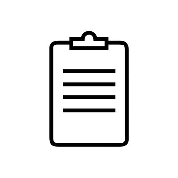 A simple graphic of a clipboard with four horizontal lines representing text on the paper sheet shown 100