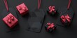 © Mariela - Black Friday sale tag with gift boxes and a red bow on a plain background. Elegant promotional design for discount campaigns and special offers.