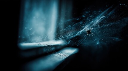 Spiderweb close-up in dark hues