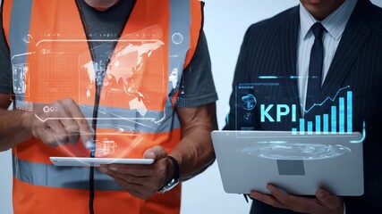 Poster - Teamwork and Technology in Business Professionals Using Digital Tablets for Data Analysis, Performance Metrics, and KPI Visualization in Modern Professional Environments