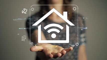 Poster - Smart home wireless technology and digital interface innovation for modern lifestyle, internet connectivity, automation, secure network, convenience, and futuristic control solutions for intelligent