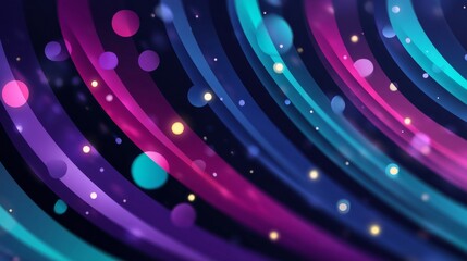 Fototapete - Vibrant curved lines gracefully sweeping across dark background, glowing bokeh lights generating dynamic abstract composition with energetic visual rhythm