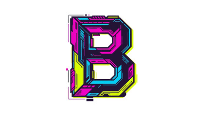 Poster - Vector download futuristic neon letter b vector illustration in cyberpunk style for graphic design projects