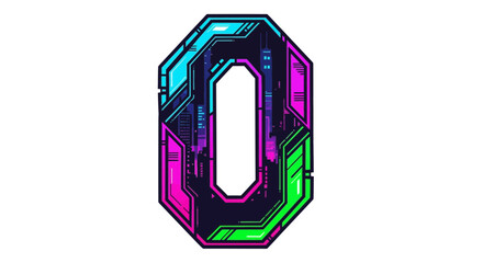 Aufkleber - Vector cyberpunk futuristic zero digit neon glowing tech style number vector illustration graphic design element