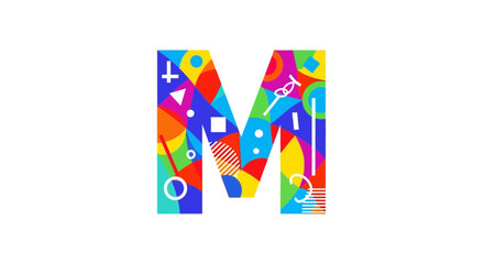 Aufkleber - Vector colorful geometric letter m design for modern art print vibrant shapes and abstract alphabet poster art
